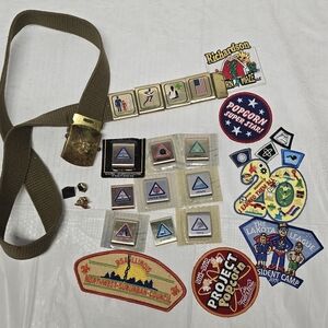 Vintage Boyscout Cub Scout Belt Loops Slides Pins Patches Insignia Lot